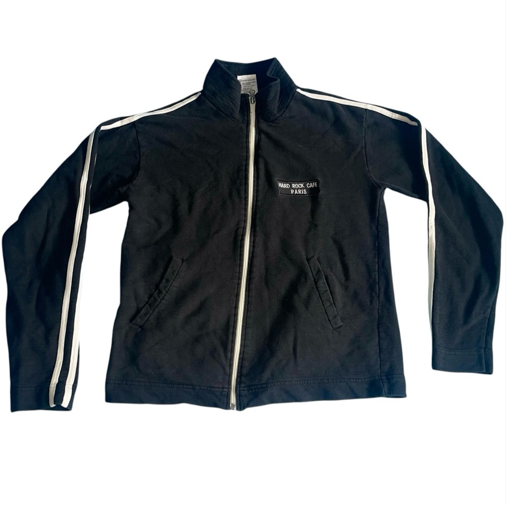 Hard Rock Cafe Black Track Jacket with White Stripe Accents